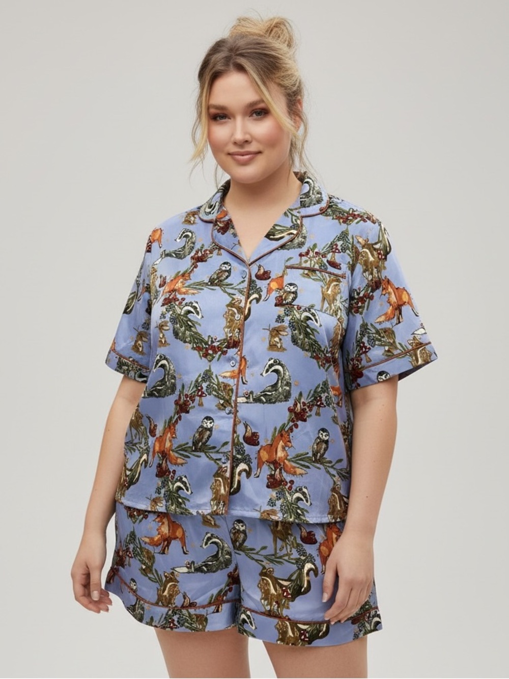 Their Nibs Woodland Animal Print Satin Pajama Set